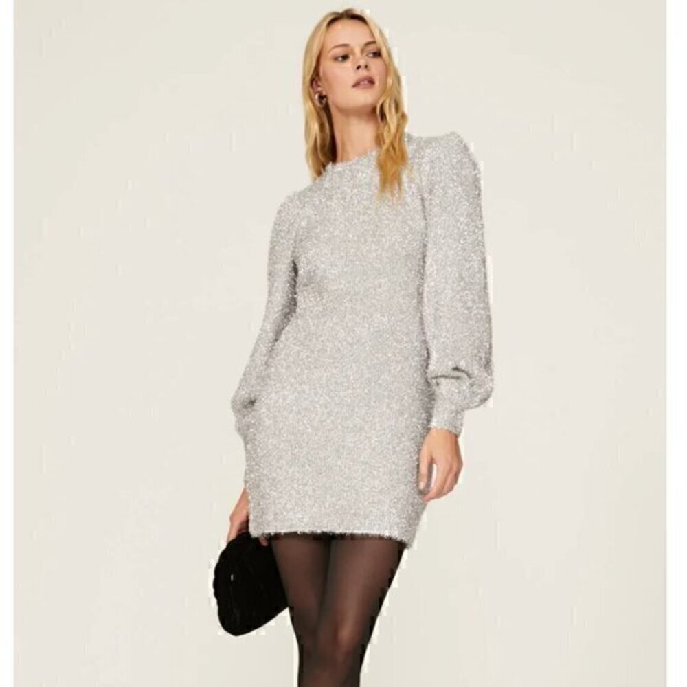 NWT Ronny Kobo Sisilia Dress in Silver Metallic